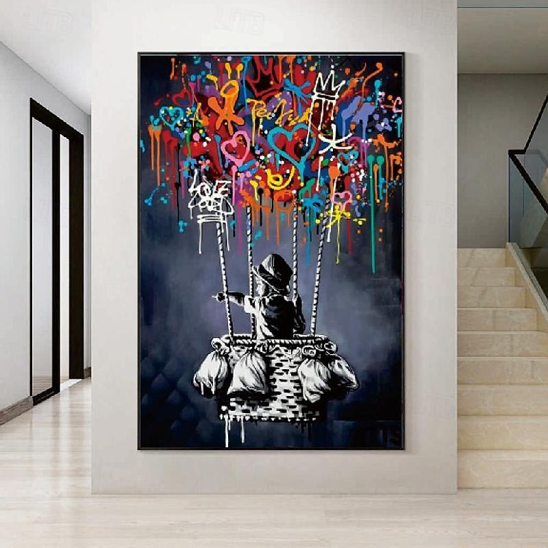 Handmade  Cityscape POP ART Oil Painting STREET ART PAINTING Textured Canvas Art Skyline Landscape Art Urban Street Scene Painting Modern Living Room Wall Decor