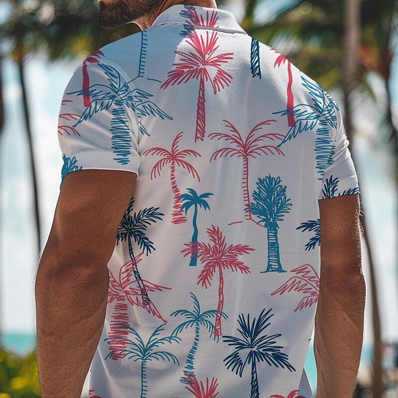 Kentucky Derby Men's Hawaiian Polo Shirts Golf Shirt Short Sleeve Polo Shirts Collared Shirts Beach Wear Vacation Wear Tropical Wear Party Outfits 3D Print Buttons Spring & Summer White Yellow Red2