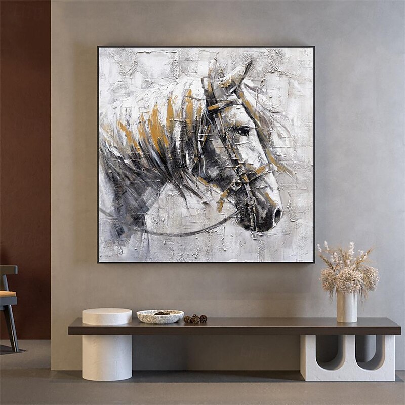 Oil Painting Handmade Hand Painted Square Wall Art Abstract Horse Canvas Painting Home Decoration Decor Stretched Frame Ready to Hang4