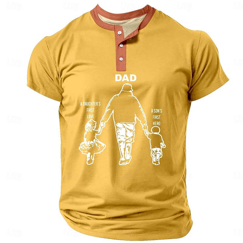 Men's Dad Henley Short Sleeve Graphic T-Shirt: A Daughter's First Love, A Son's First Hero2