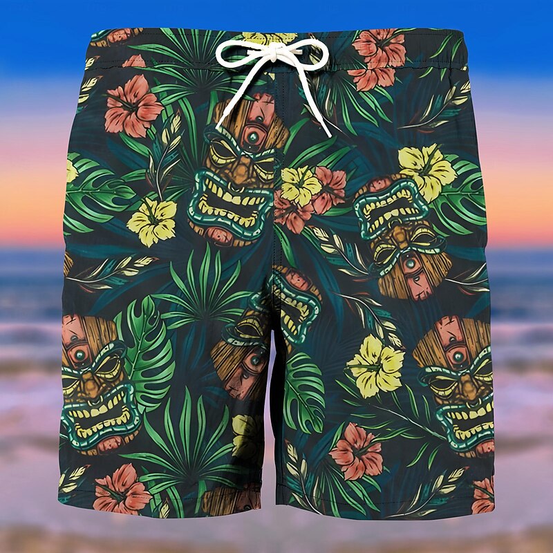 Men's Flamingo Mask Indian Culture Swim Trunks Swim Shorts Board Shorts Mid Waist Fashion Streetwear Designer Casual Daily Holiday Pocket Drawstring Elastic Waist Designer Clothing Apparel4