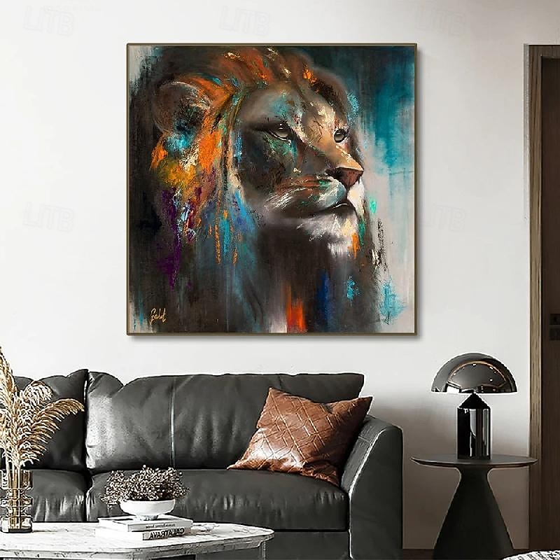 Hand painted Colorful Animal Canvas Lion  painting Wall Art art Artistic Animal Decor Lion painting Handmade Lion Oil Painting for living room artwork3