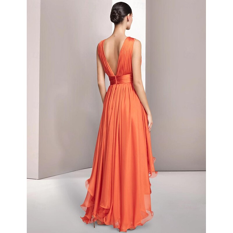 Beach Wedding A-Line Prom Dresses Elegant Dress Formal Summer Asymmetrical Sleeveless V Neck Chiffon with Ruched3