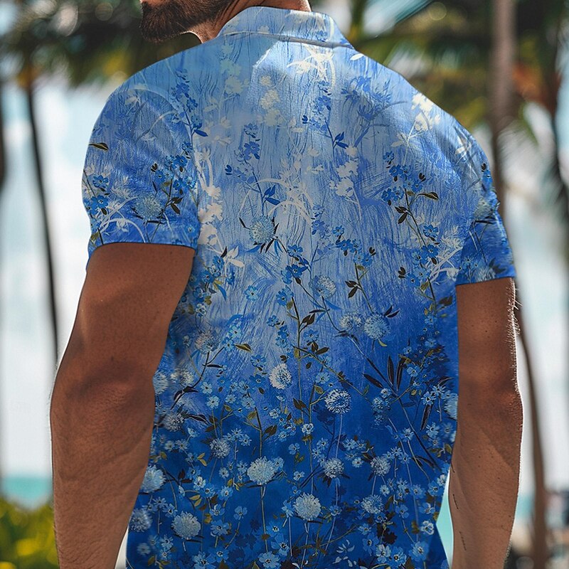 Kentucky Derby Men's Floral Hawaiian Polo Shirts Golf Shirt Short Sleeve Polo Shirts Collared Shirts Beach Wear Vacation Wear Tropical Wear Party Outfits Buttons 3D Print Spring & Summer Pink Blue2