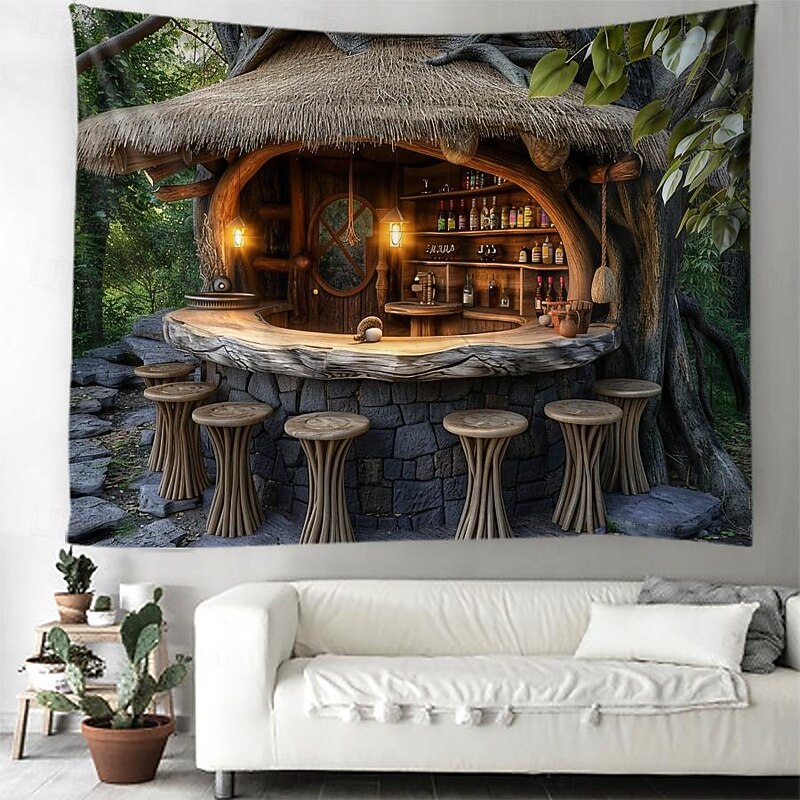 Hobbit Tree Houses Hanging Tapestry Wall Art Large Tapestry Mural Decor Photograph Backdrop Blanket Curtain Home Bedroom Living Room Decoration4