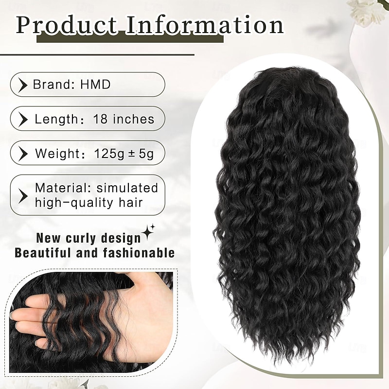 Curly Ponytail Extension Drawstring Ponytail for Black Women Natural Black Curly Clip in Hair Extensions 18 Inch Ponytail Extension Synthetic Hairpiece for Daily Party4