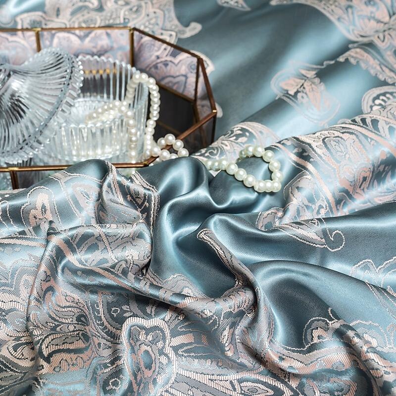 3pcs Cooling Duvet Cover Elegant Damask Fabric Jacquard Duvet Cover Set 3 Piece Quilt Cover Satin Bedding Set Full Duvet Cover Pillowcases(1 Duvet cover  2 Pillowcases)3