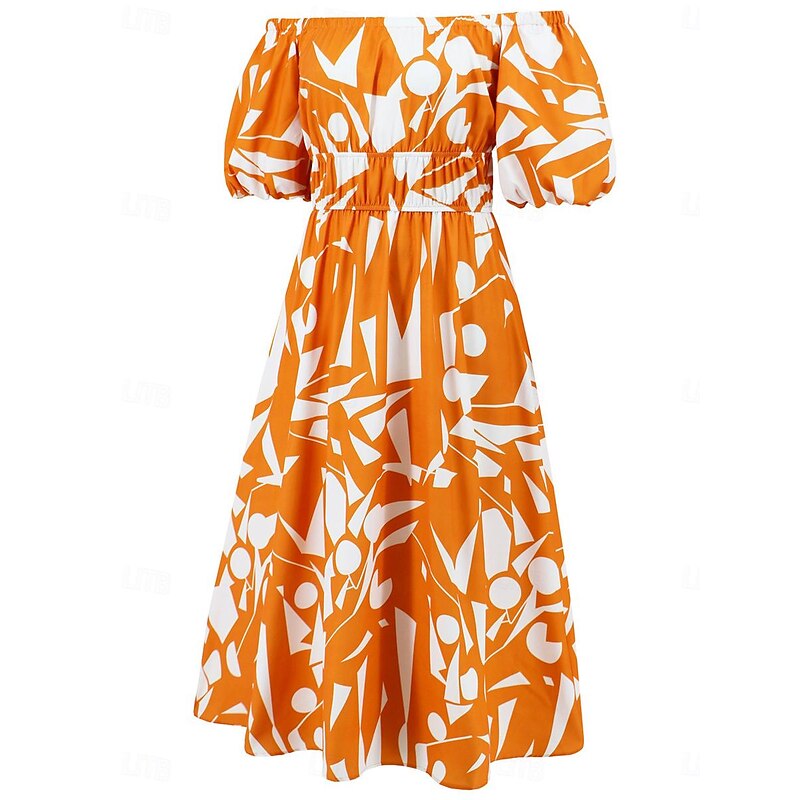 Women's Casual Dress Floral Leaf Backless Print Off Shoulder Puff Sleeve Long Dress Maxi Dress Stylish Casual Daily Date Half Sleeve Summer4