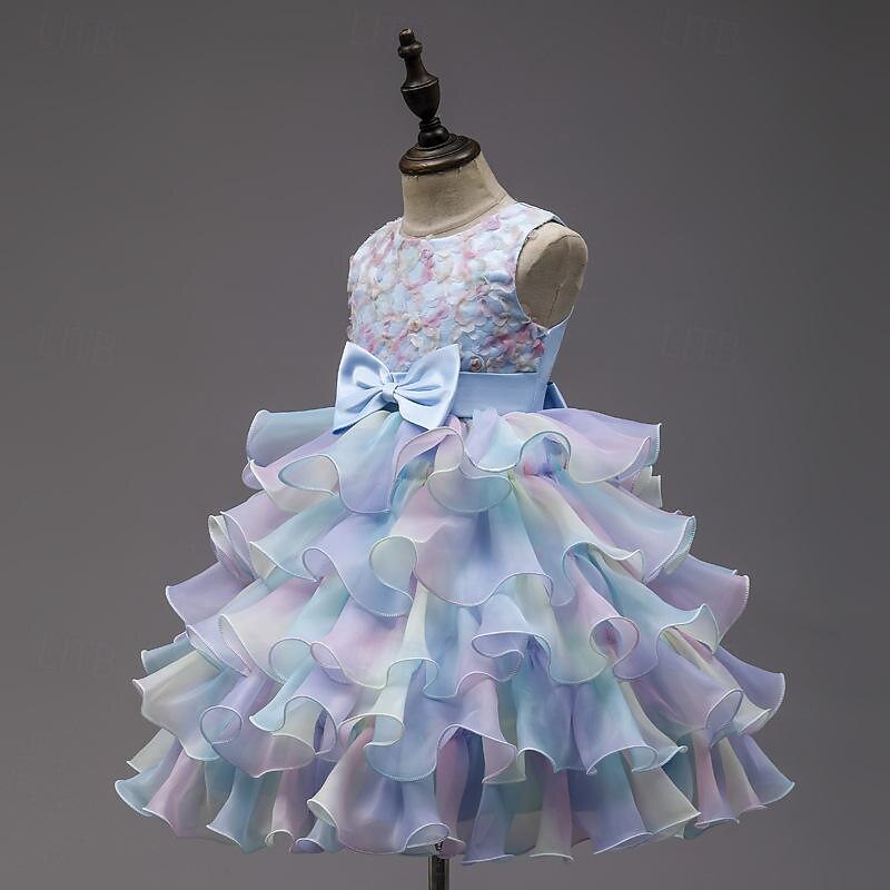 Kids Girls' Party Dress Rainbow Flower Sleeveless Special Occasion Princess Polyester Party Dress Summer Spring 3-12 Years Multicolor Pink Light Blue4
