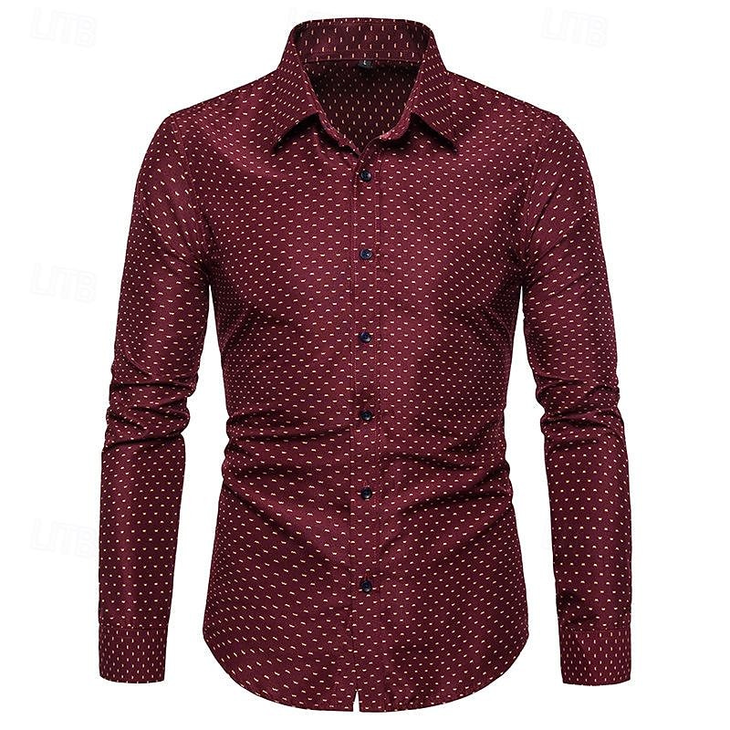 Men's Shirt Dress Shirt Button Up Shirt Polka Dot Wedding Daily White Wine Navy Blue Green Long Sleeve Turndown Spring &  Fall Clothing Apparel2