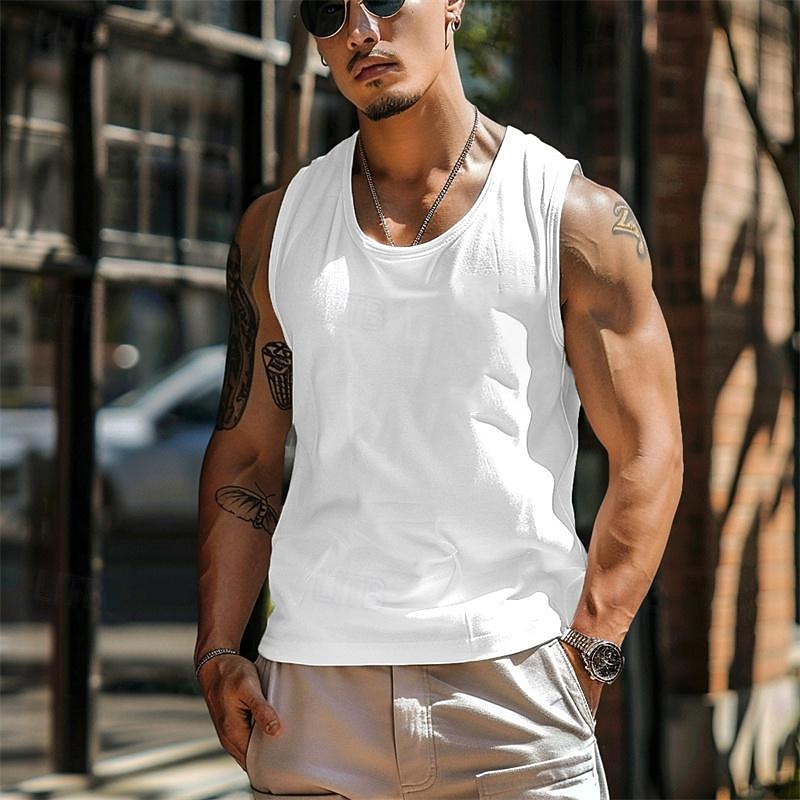 Men's Tank Top Vest Top Undershirt Sleeveless Shirt Sleeveless Crew Neck Summer Plain Fashion Designer Muscle Pocket Outdoor Going out Gym White Blue Gray Top Tee for Men