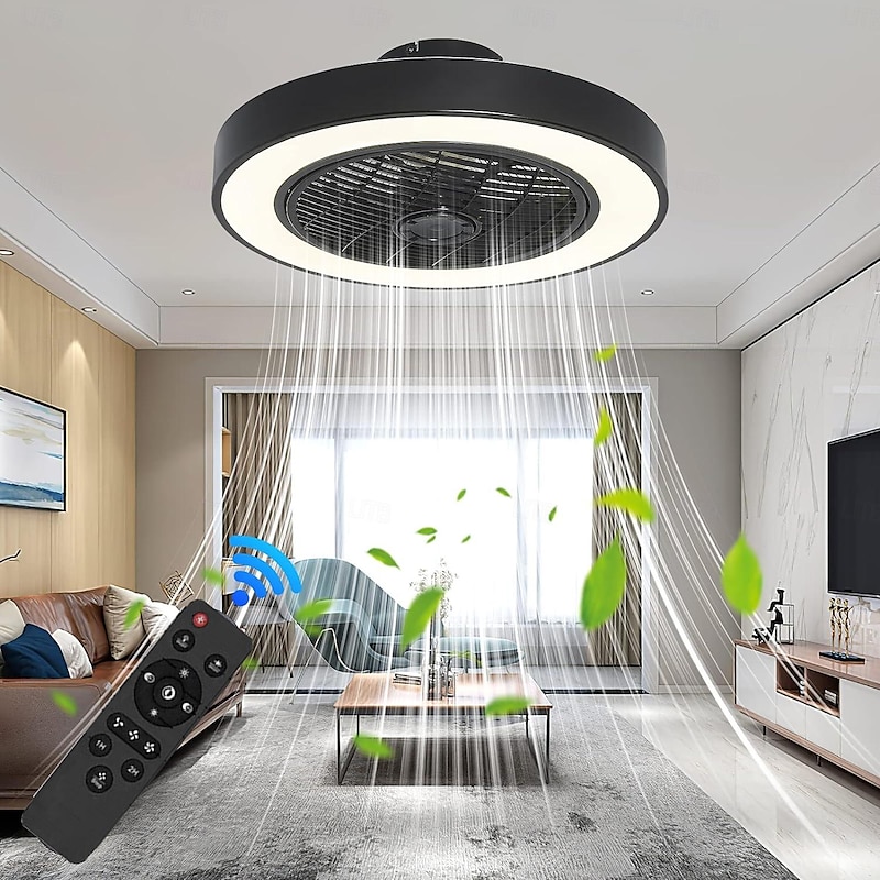 Ceiling Fan with Light 50cm 19.66in 30W*2 Macarone Safe Stepless Dimming Ceiling Fan Light Including Remote Control APP Control for Timed Six Speed Embedded Ceiling Fan with Light AC110V AC220V2