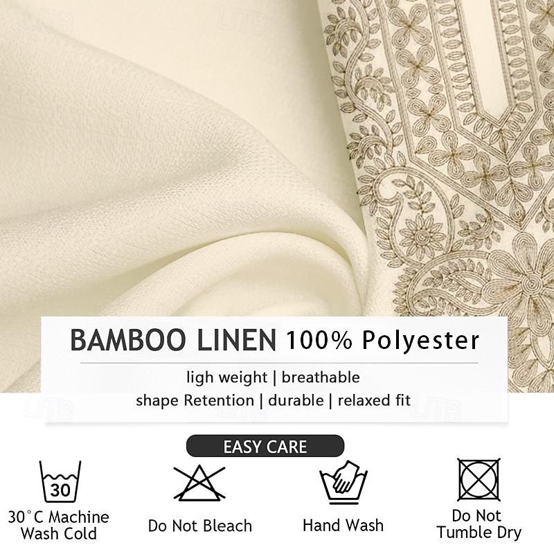 Men's Shirt Button Up Shirt Henley Shirt Long Sleeve Vintage Casual Tribal Vacation Daily Wear Summer Winter Spring &  Fall Mandarin Collar Band Collar Buttons Print off-white3