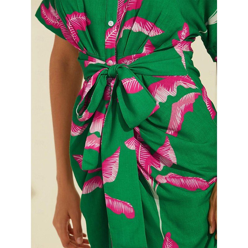 Print V Neck Shirred Midi Dress3