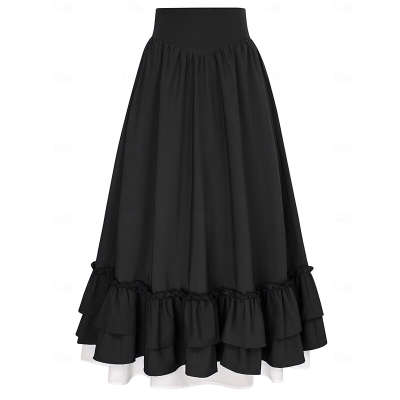 Punk & Gothic Medieval Renaissance Skirt Cosplay Costume Maxi Skirt Solid Colored Fancy Dress Women's Celtic Pirate Fantasy Halloween Carnival Masquerade Carnival Casual Daily Adults' Skirt3
