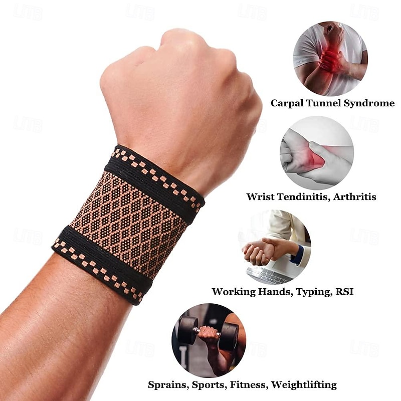 Copper Wrist Compression Brace (2Pcs), Elastic Wrist Support Sleeve Wrist Braces for Tendonitis, Arthritis, Carpal Tunnel Pain Relief, Soft Wrist Wrap Wristbands for Sport, Fitness, Workout, Typing(S)3