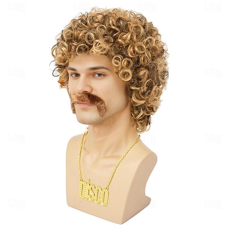 Disco Wig70'S Costumes Wig Afro Wig Men Short Curly Natural Fluffy Synthetic hair Wig for Carnival Disco Party(Only Wigs) Halloween Wigs4