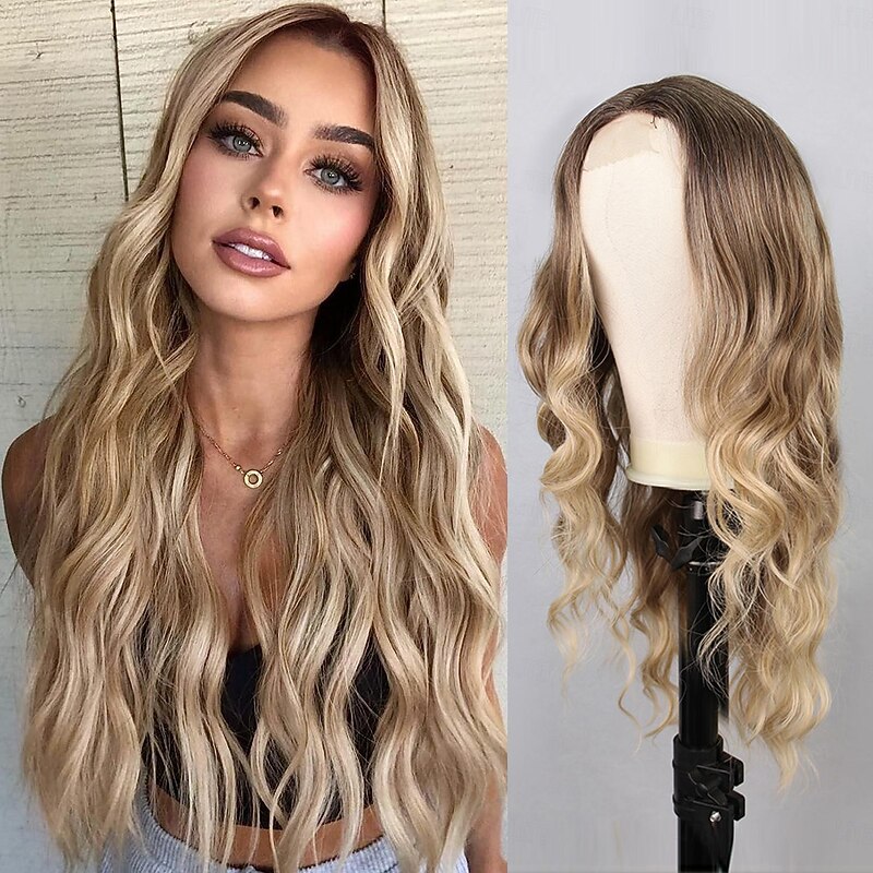 Synthetic Lace Wig Natural Wave Style 26 inch Multi-color Middle Part U Part Wig Women's Wig Black / Gold Light golden Dark Brown