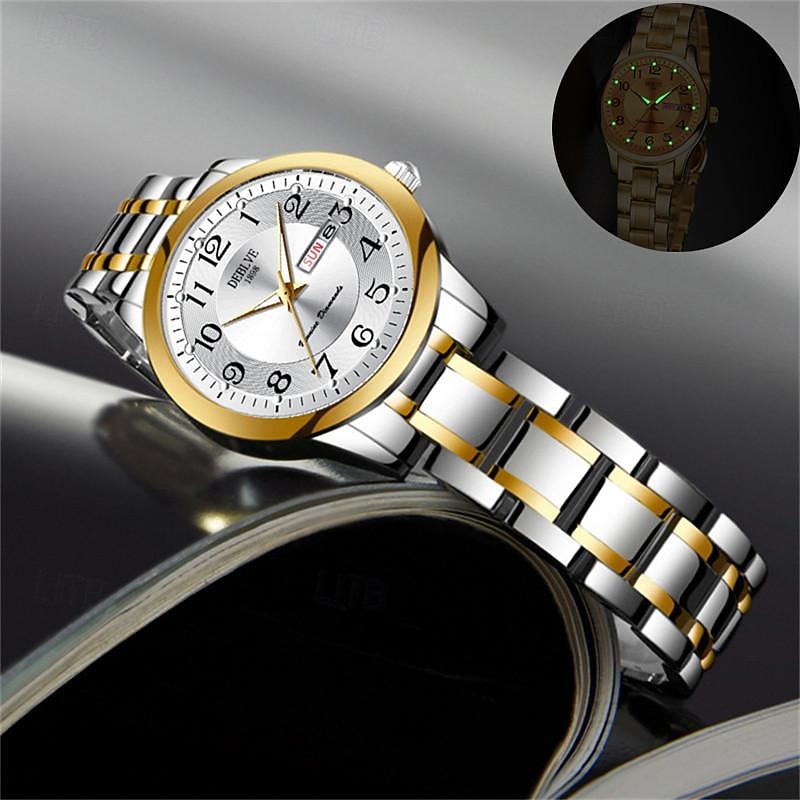 New Deblve Brand Ladies Watch Ultra-Thin Steel Belt Calendar Luminous Week Display Quartz Watch Light Luxury Hundred Fashion Waterproof Wristwatch Female