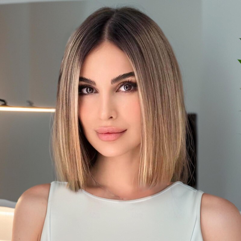 Bob Wig Lace Front Short Bob Wig Heat-Resistant Fiber Perfectly Matches 12 Inches Copper Brown Brown Light Blonde Light Blonde Black Blonde4