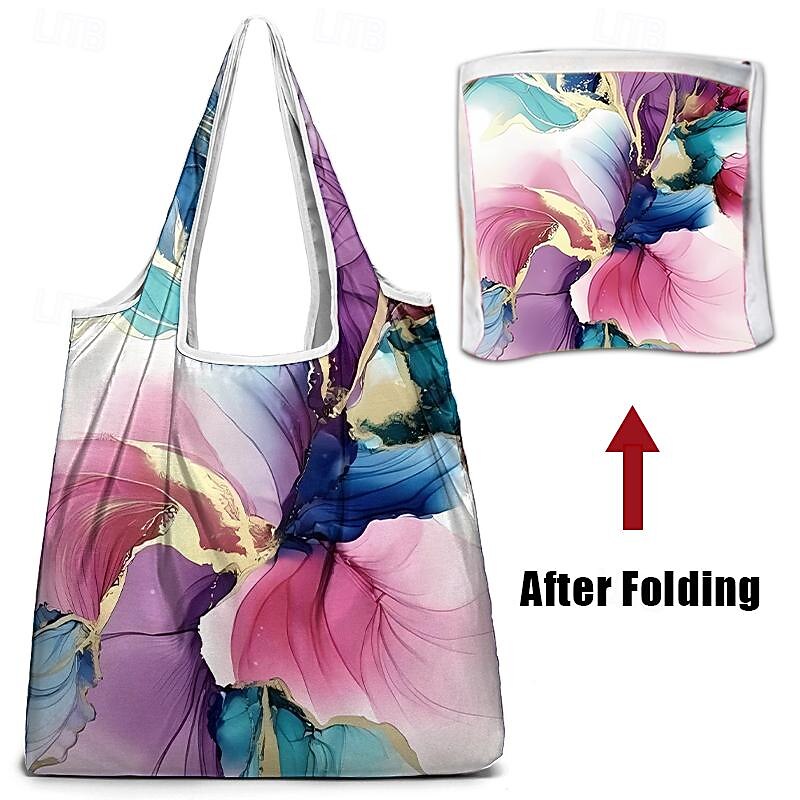 Women's Large Abstract Floral Print Tote Bag – Reusable Foldable Shopping Bag with Artistic Design for Everyday Use4