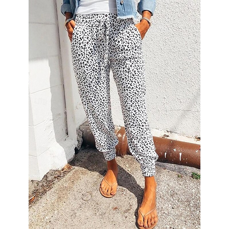 Women's Pants Trousers Jogging Pants Casual Daily Ankle-Length Leopard Drawstring Side Pockets Breathability Comfortable Micro-elastic Going out Weekend White Green Gray Spring & Summer Regular Fit