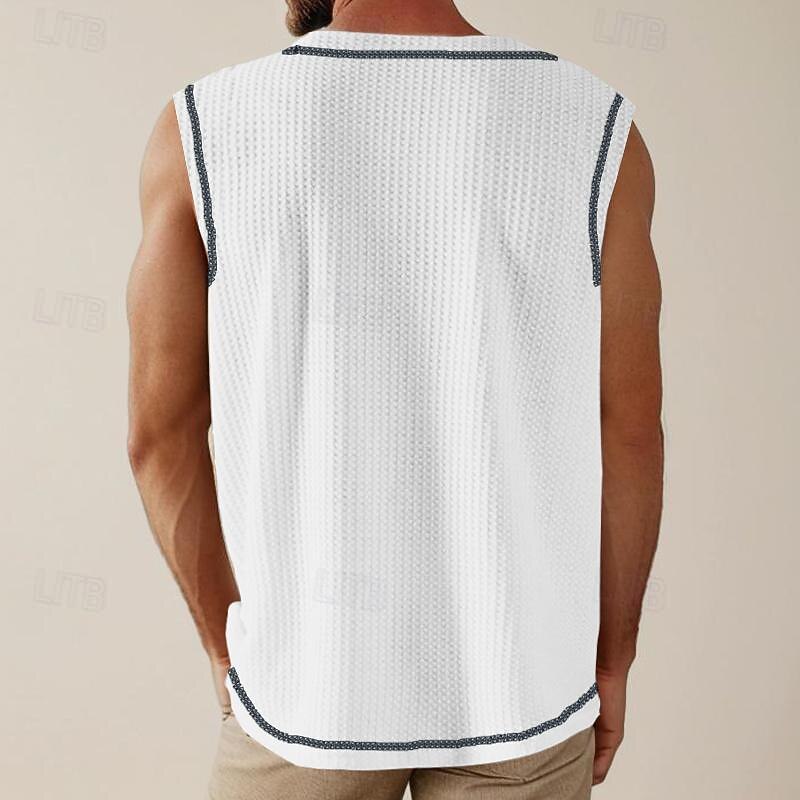 Men's Waffle Shirt Tank Top Vest Top Undershirt Sleeveless Square Neck Summer Plain Fashion Designer Muscle Outdoor Going out Gym Black White Khaki Top Tee for Men2