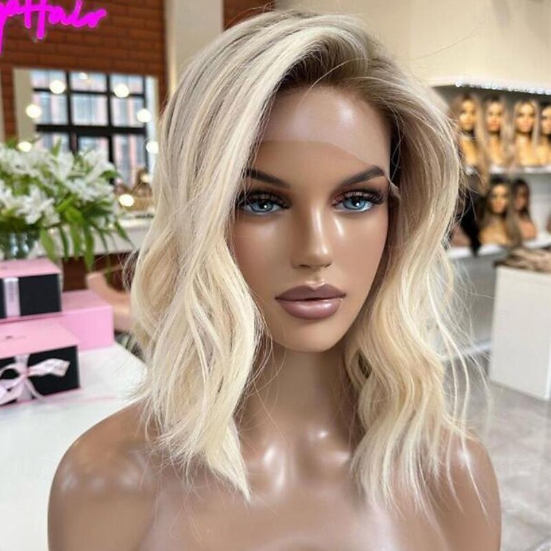 Unprocessed Virgin Hair 13x4 Lace Front Wig Short Bob Brazilian Hair Wavy Multi-color Wig 130% 150% Density with Baby Hair Ombre Hair Glueless Pre-Plucked For Women Short Human Hair Lace Wig2