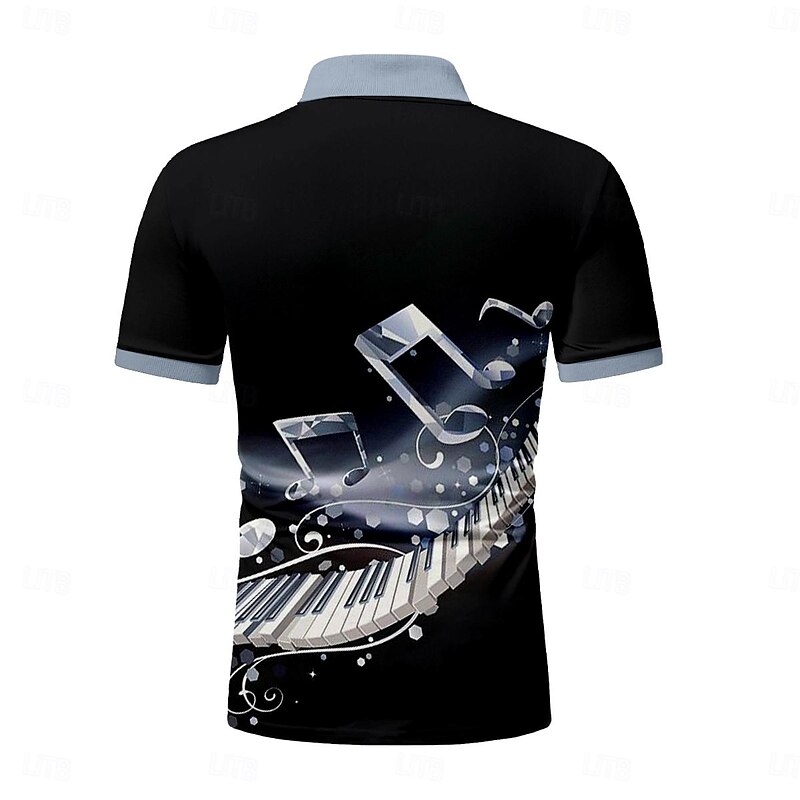 Music Festival Men's Music Zip Polo Shirts Golf Shirt Short Sleeve Polo Shirts Collared Shirts Casual Vacation Wear Festival Wear Party Outfits 3D Print Quarter Zip Polo Summer Black Blue3