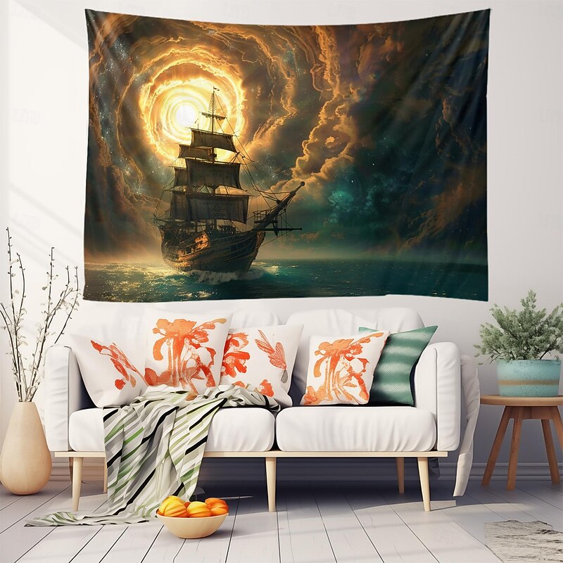 Pirate Ship Hanging Tapestry Wall Art Large Tapestry Mural Decor Photograph Backdrop Blanket Curtain Home Bedroom Living Room Decoration2