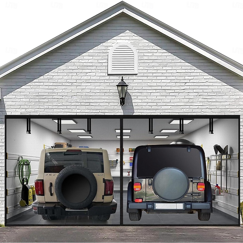 16x7FT/8x7FT Garage Screen Door Magnetic Garage Door Screen Magnetic Closure Fiberglass Garage Screen Doors for 2 Car Garage Pull Down for Patio, Porch, Window to Keep Bugs Out2