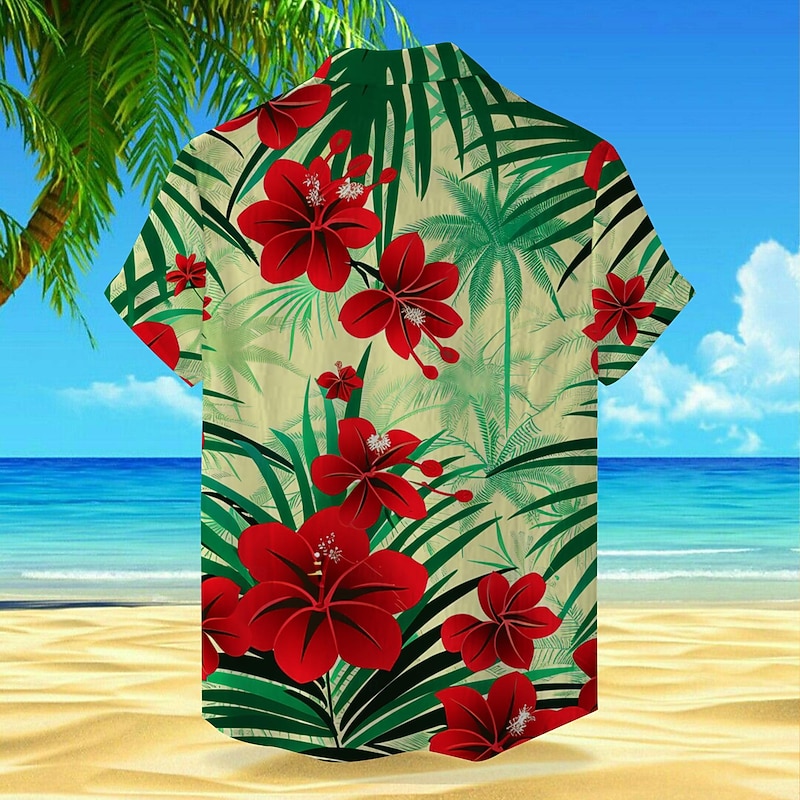 Men's Floral Tropical Flowers Shirt Summer Hawaiian Shirt Aloha Shirt Short Sleeve Shirt Turndown Vacation Hawaiian Outdoor Vacation Hawaiian Red Blue Orange S M L2