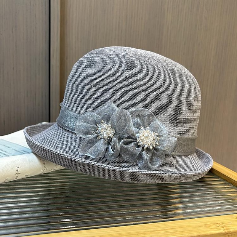 Fascinators Hats Headwear Acrylic / Cotton Straw Bowler / Cloche Hat Bucket Hat Straw Hat Casual Holiday Elegant Vintage With Rhinestone Feather Headpiece Headwear3