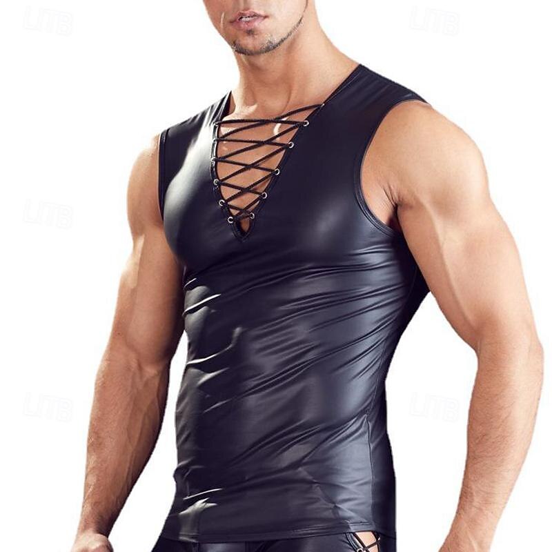 Dance Costumes Exotic Dancewear Pole dance Top Hollow-out Pure Color Splicing Men's Performance Training Sleeveless High PU2