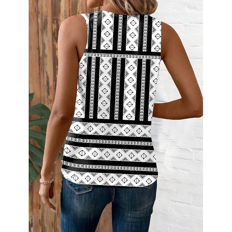 Women's Camisole Tank Top Vest Vintage Ethnic Boho Geometric Print Sleeveless Regular Tops V Neck Vacation Black Summer2