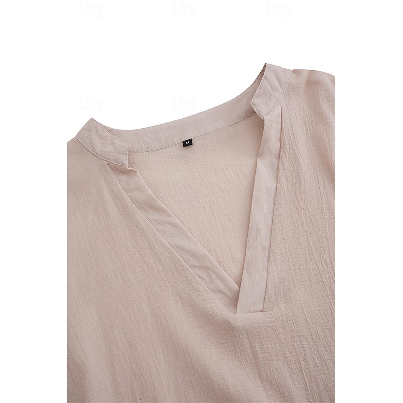 Men's Shirt Linen Shirt Viking Style Summer Shirt Beach Wear Solid Color Outdoor Street Green Beige Long Sleeve V Neck Summer Spring Clothing Apparel3