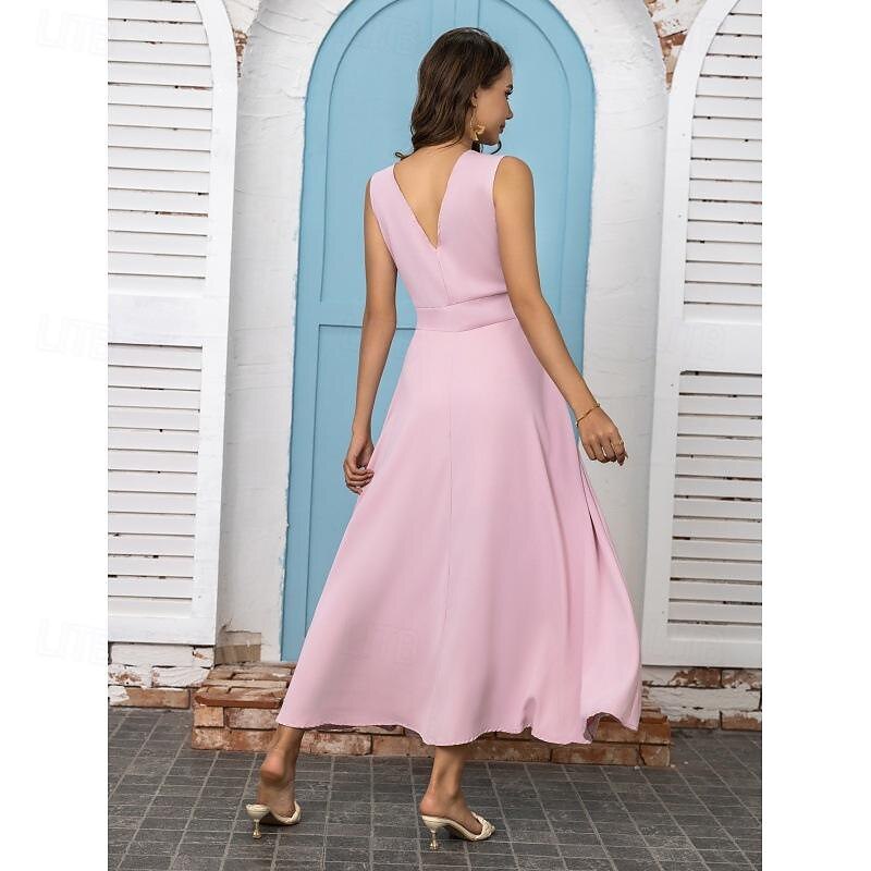 Women's Maxi Dress Elegant White V-Neck Sleeveless Cinched Waist A-Line Formal Evening Wedding Prom Spring Summer Full Size Flattering Fit Clothing Apparel4