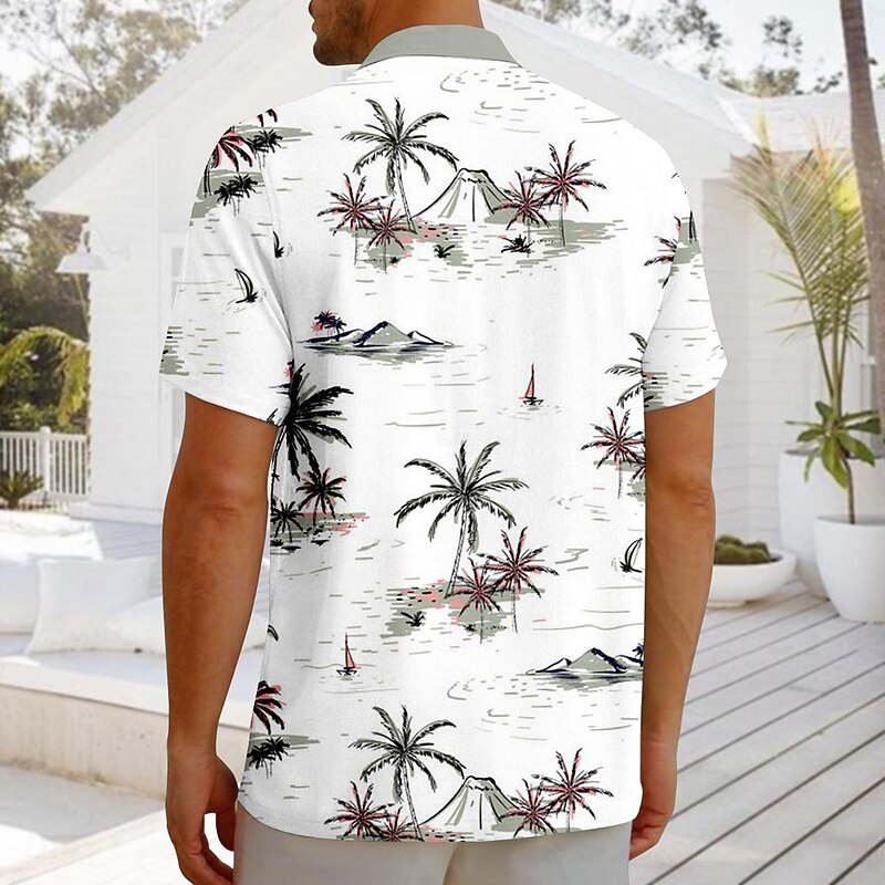 Men's Coconut Tree Architecture Tropical Plants Summer Hawaiian Shirt Camp Collar Shirt Aloha Shirt Short Sleeve Shirt Cuban Collar Fashion Hawaiian Designer Outdoor Street Casual Black White Green S2