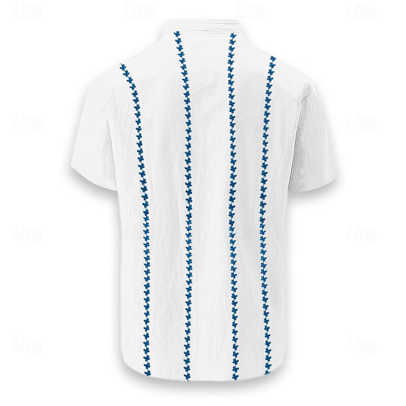 Men's Shirt Linen Shirt Guayabera Shirt Summer Shirt Beach Wear Button Up Shirt Plain Casual Daily Black White Orange Short Sleeve Collar Summer Spring Clothing Apparel2