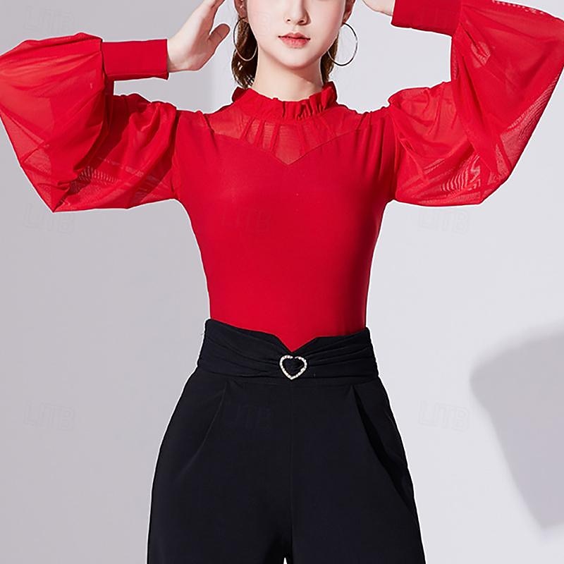 Ballroom Dance Activewear Top Printing Pure Color Splicing Women's Performance Training Long Sleeve High Polyester4
