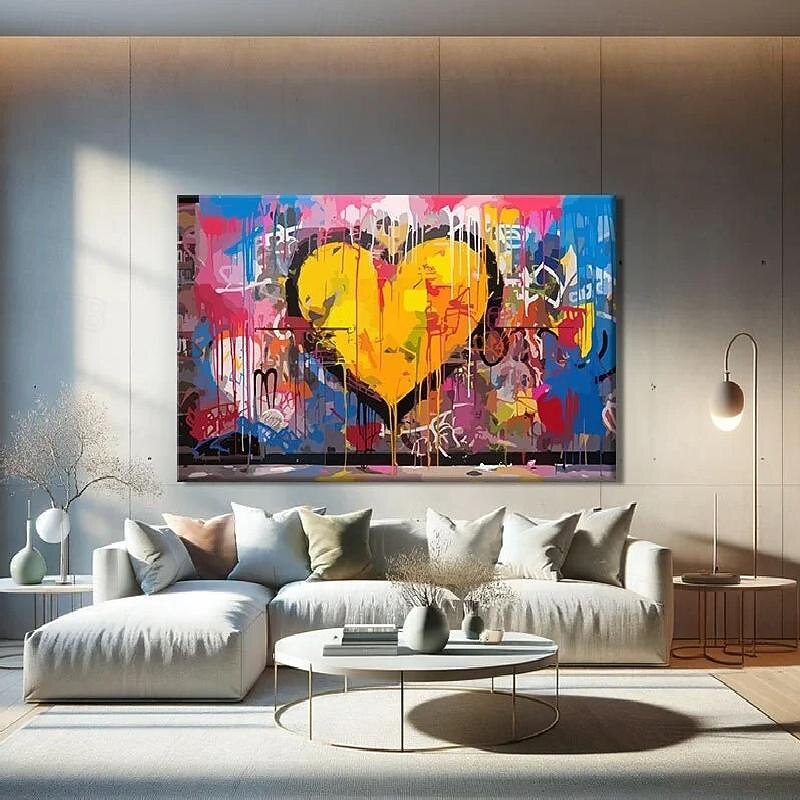 Handmade Textured love Oil Painting Textured Canvas Art Abstract Art Heart Handmade Painting Modern Living Room Wall Decor