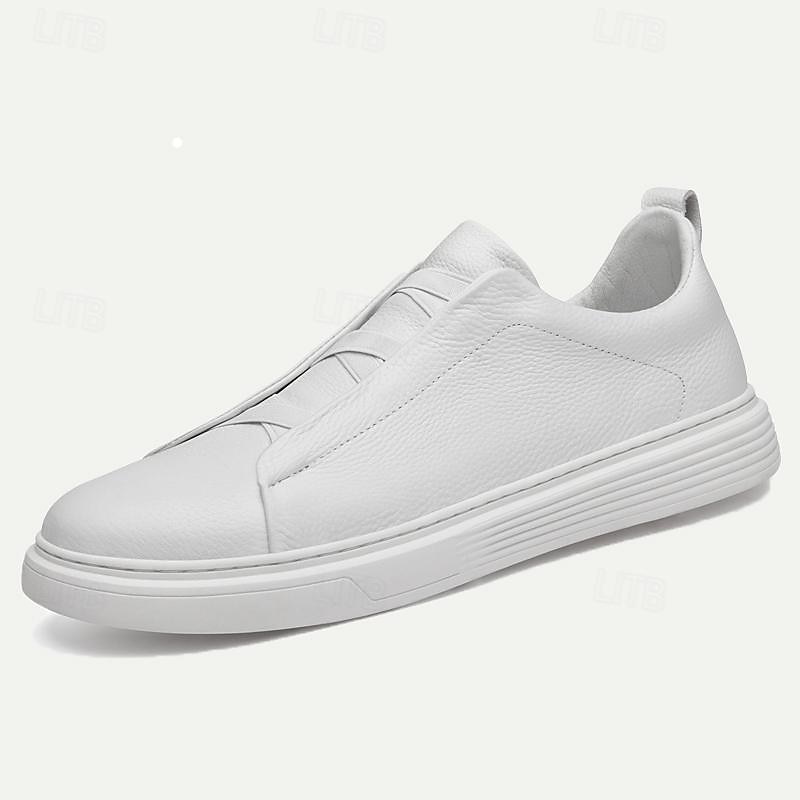Men's White Leather Slip-On Sneakers – Minimalist Design with Comfortable Sole for Casual Wear3