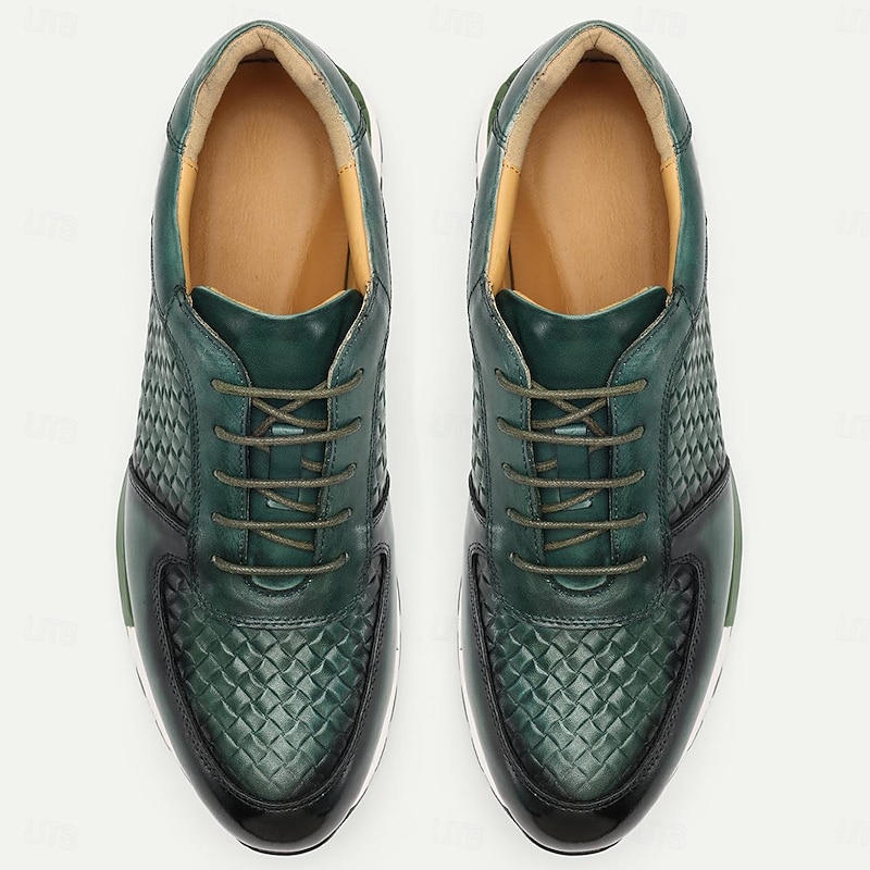 Men's Sneakers Dress Sneakers Leather Italian Full-Grain Cowhide Slip Resistant Lace-up Green4