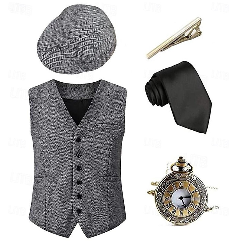 Retro Vintage Roaring 20s 1920s Outfits Vest Waistcoat The Great Gatsby Gentleman Vintage Fancy Dress Men's Halloween Carnival Masquerade Performance Bachelorette Party Festival Adults' Vest More