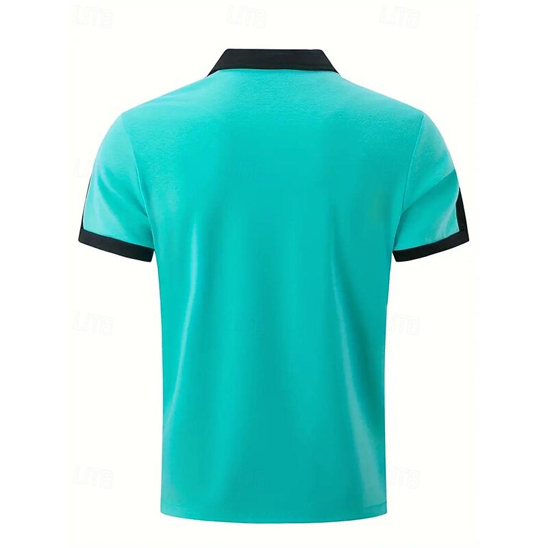 Men's Golf Shirt Golf Polo Work Casual Lapel Short Sleeve Basic Modern Color Block Patchwork Button Spring & Summer Regular Fit Wine Navy Blue sky blue Gold Beige Coffee Golf Shirt3