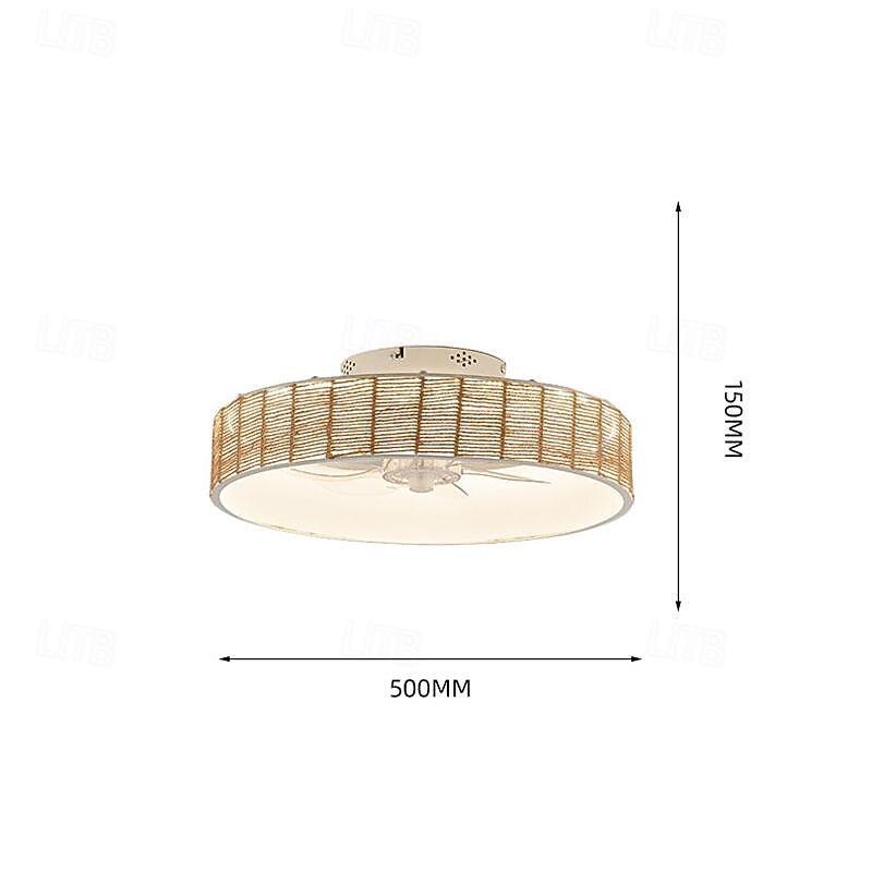 Rattan Ceiling Fan with Light 50cm 19.66in Ceiling Fan Light APP Control for Timed Six Speed Embedded Ceiling Fan with Light AC110V AC220V4