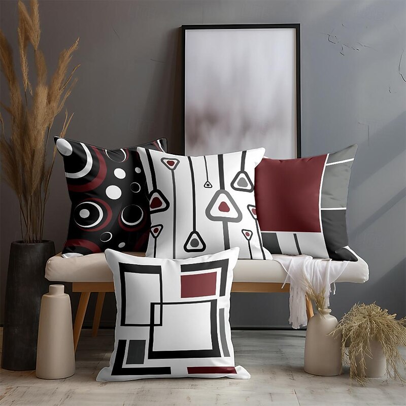 Decorative Toss Blue Geometric Pillows Cover 4PCS Soft Square Cushion Case Pillowcase for Bedroom Livingroom Sofa Couch Chair3