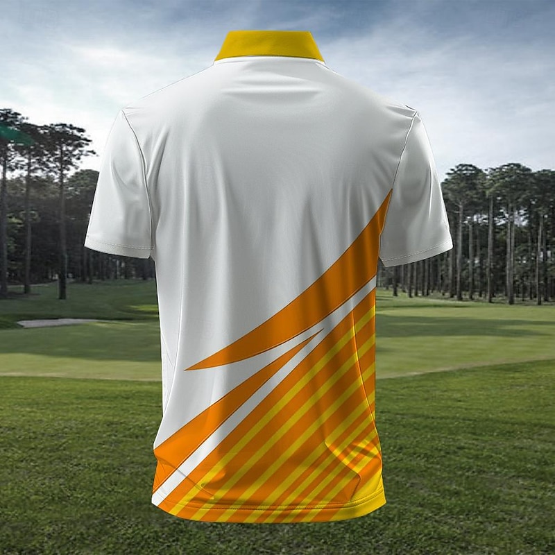 Men's Striped Sports Polo Shirts Golf Shirt Short Sleeve Polo Shirts Collared Shirts Casual Sportswear Vacation Wear Buttons 3D Print Summer Spring Black Yellow Blue2