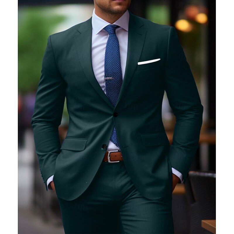 Men's Wedding Suits Notch Black Burgundy Daily Business Solid Colored Plus Size 2 Piece Single Breasted Two-buttons4