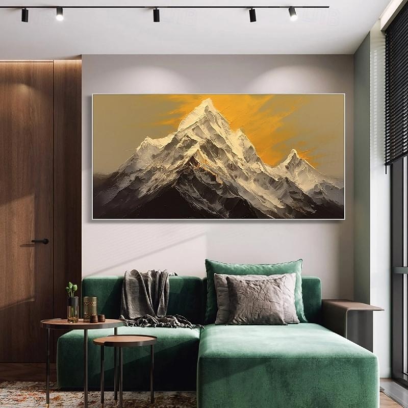 Hand painted 3D White Snow Mountain Painting on Canvas handmade Plaster Style Textured Wall Art painting hand painted  Wabi-Sabi oil painting for Living Room Boho Modern Trendy Home Decoration3